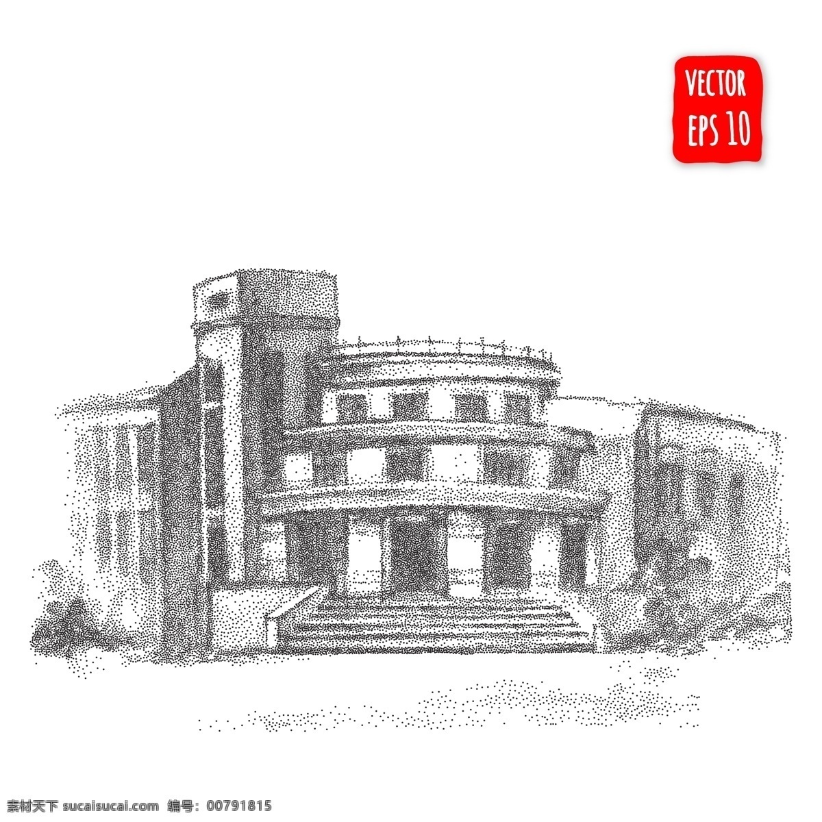 手绘 复古 建筑 插画 黑白 房子 针管笔