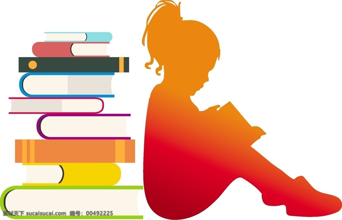 读书 女孩 剪影 读书的女孩 人物剪影 阅读 学习 书籍 热爱学习 看书 矢量 免抠元素
