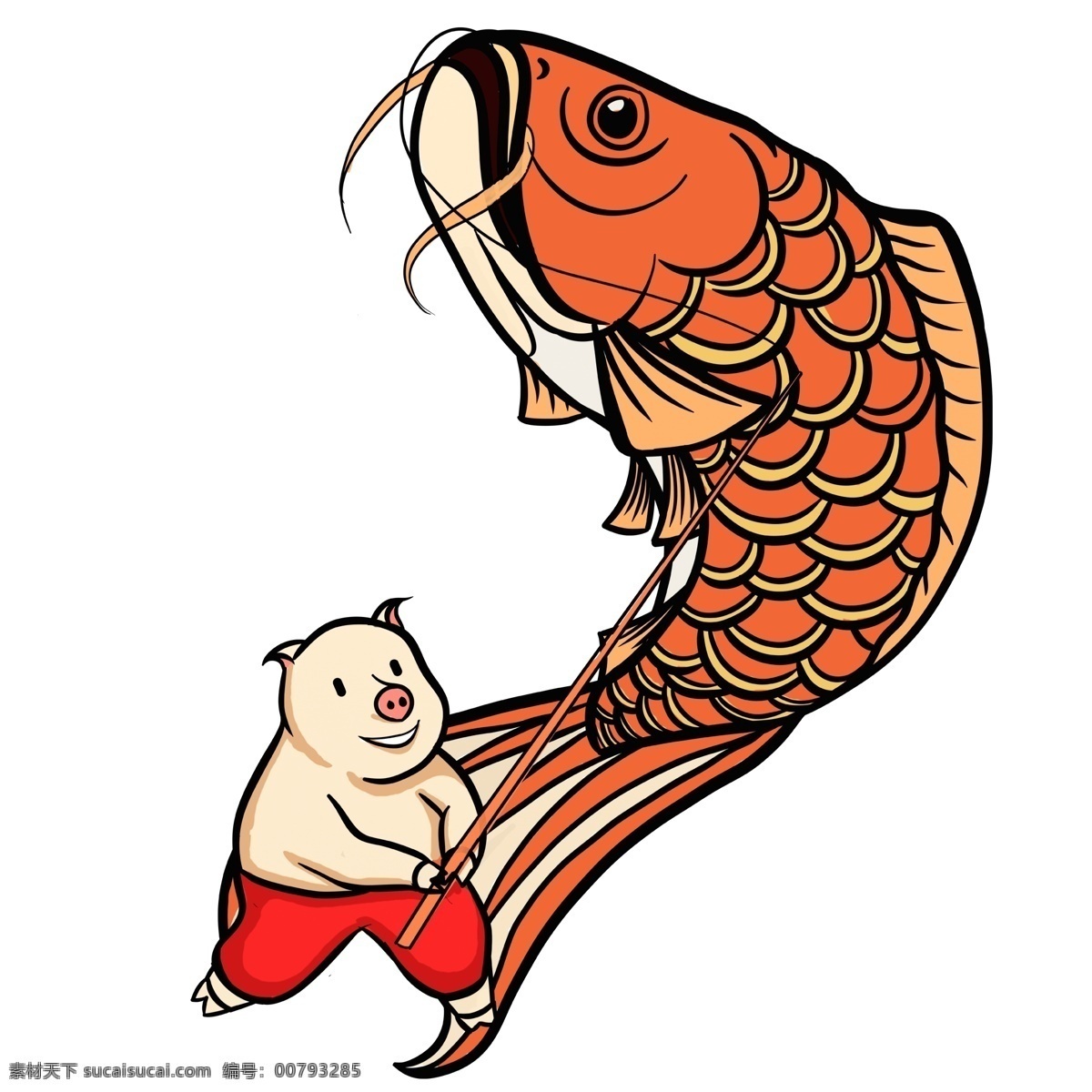 小 猪 钓鱼 彩绘 春节 元素 卡通 创意 锦鲤 插画设计 过年 小猪 春节元素 新年