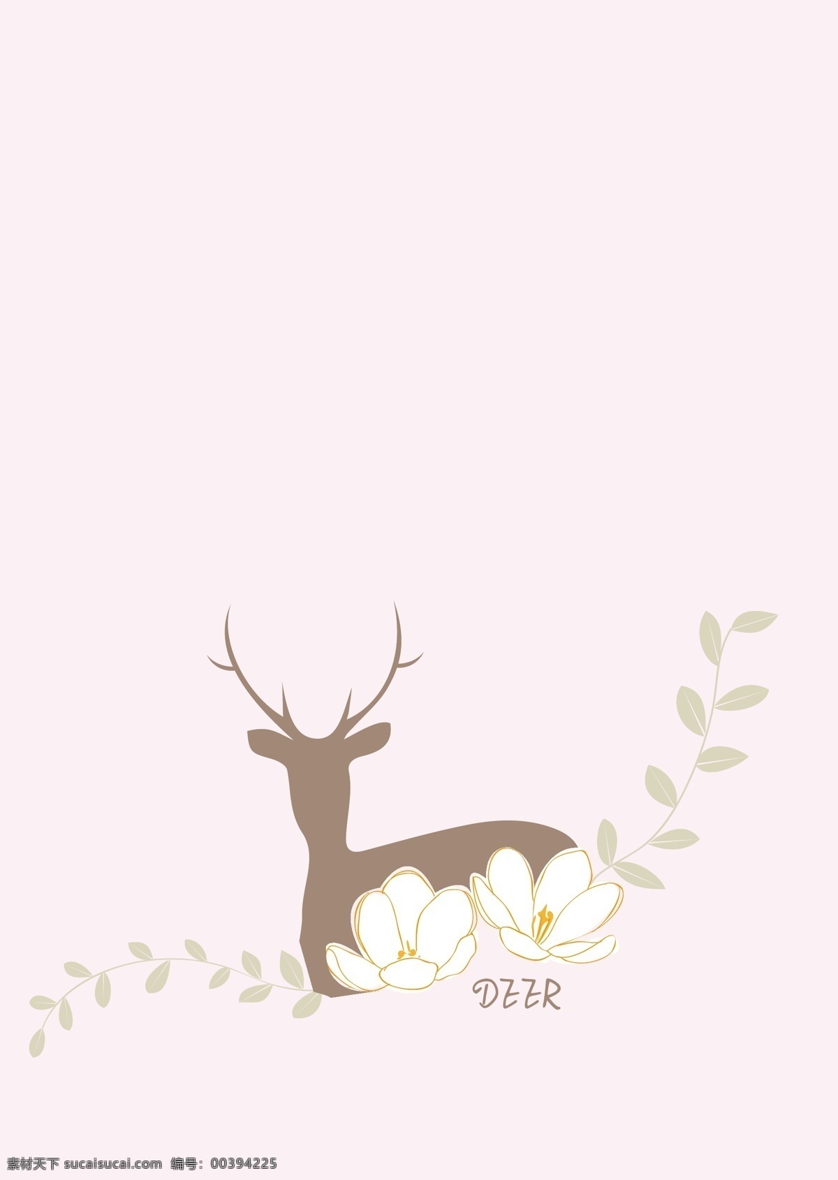 鹿 剪影 花卉 藤蔓 花朵 鲜花 小鹿 背景 装饰 鹿角 绿叶 植物 麋鹿 粉色 大自然 手绘 绘画