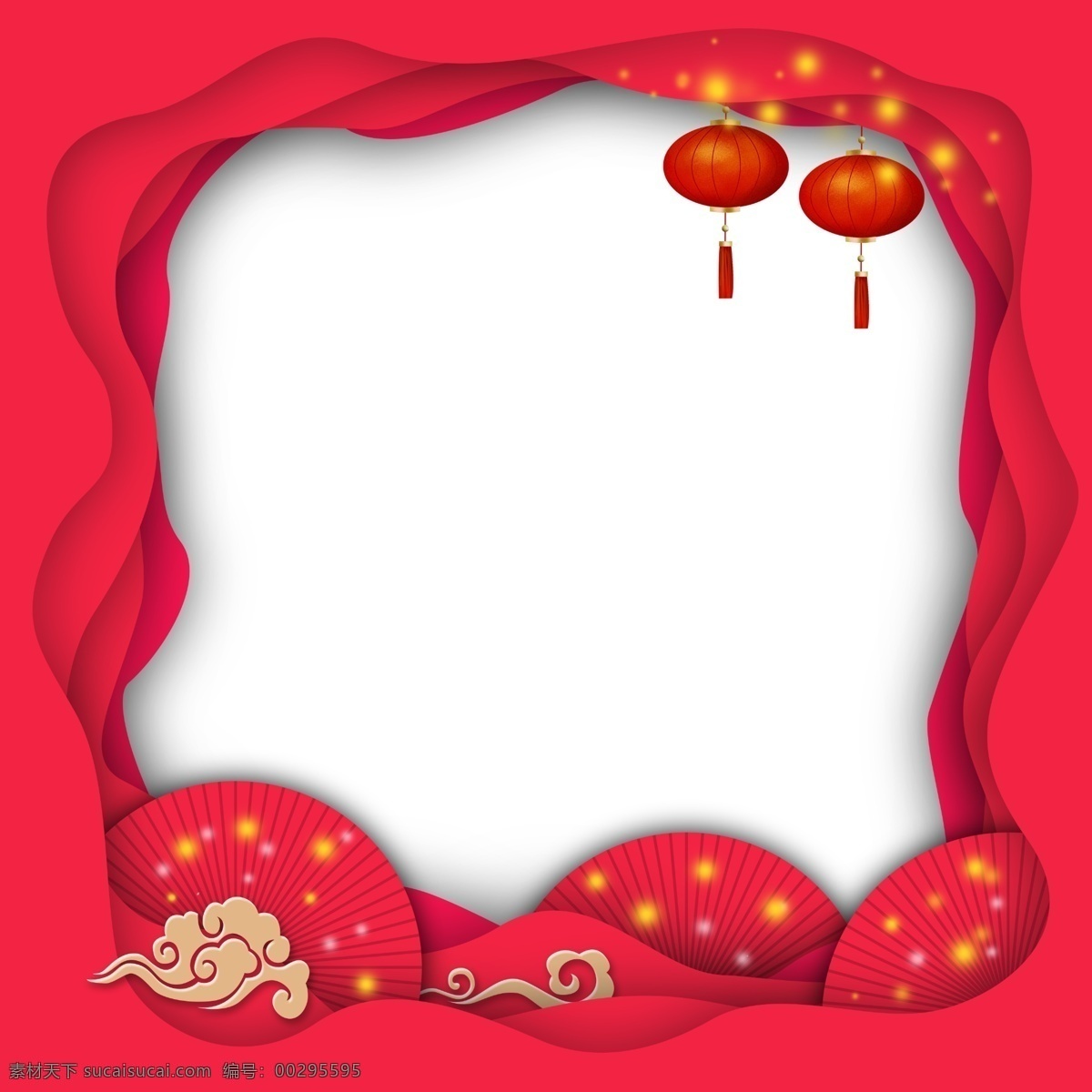 中式 风格 立体 层次 边框 新年 农历新年 新年装饰 新中式 灯笼 红色 梅花 中式风格 过年 大年夜 祥云