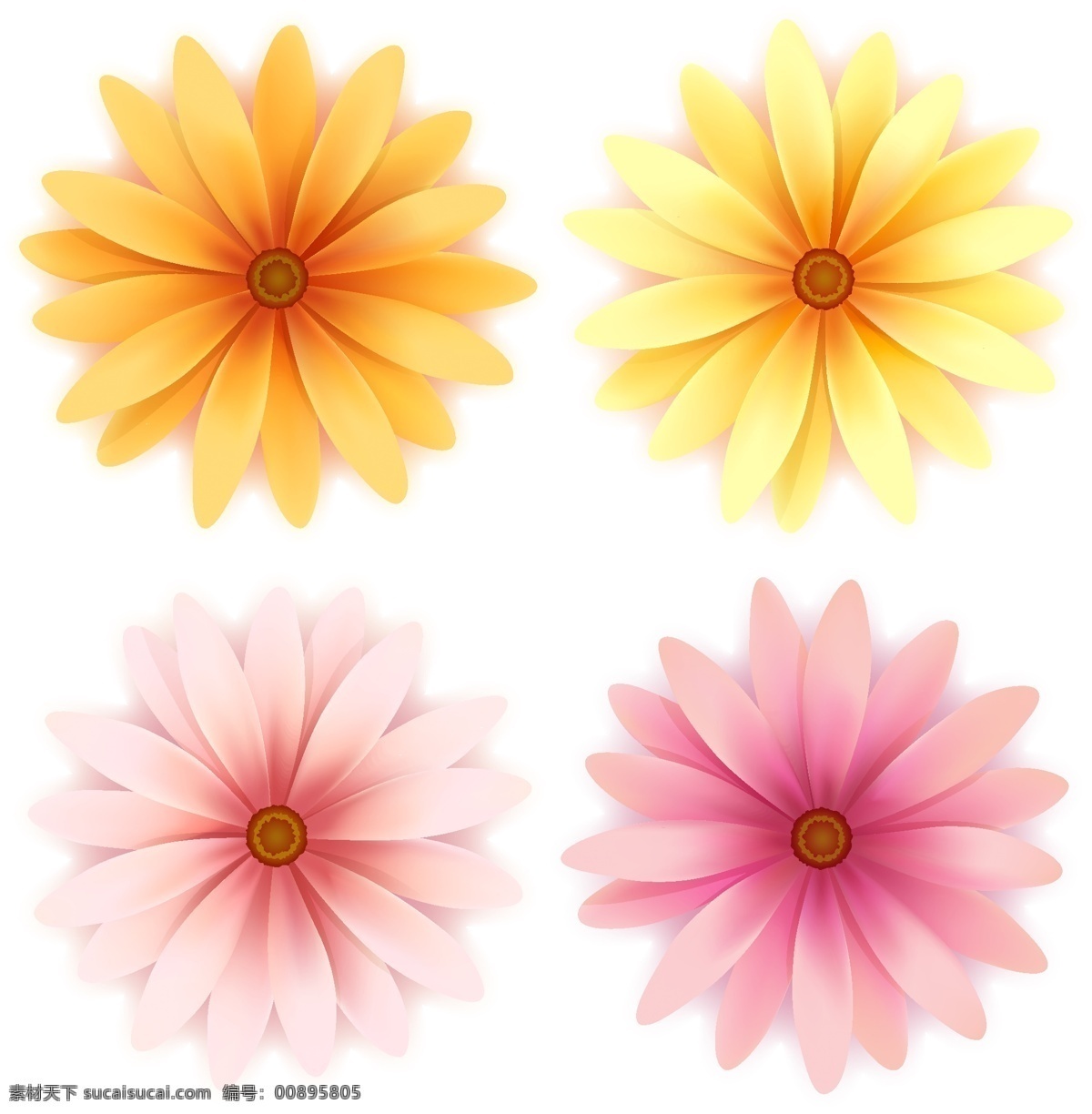 四 色 漂亮 花朵 花卉 矢量素材 小花朵 矢量图 其他矢量图