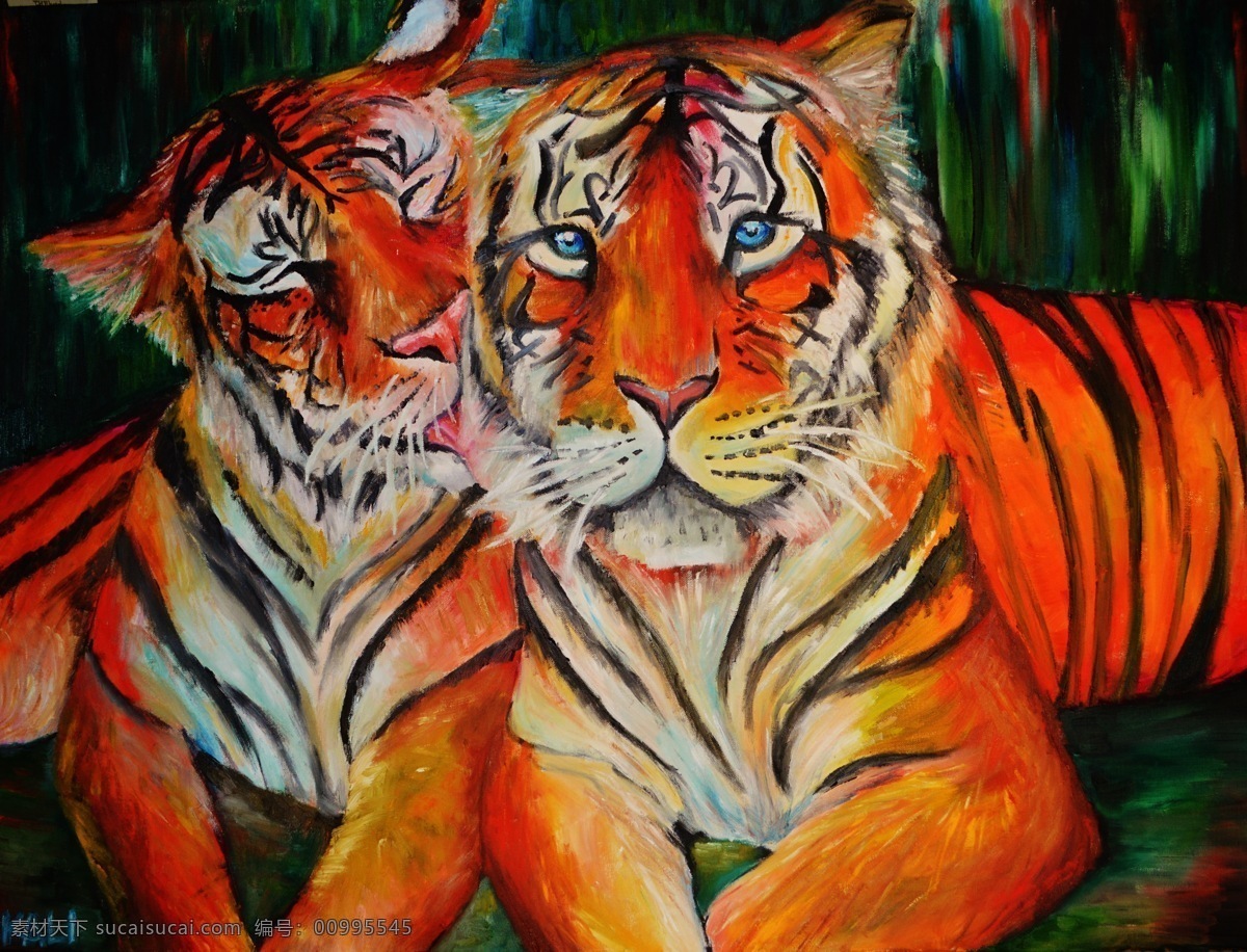 高清油画 绘画书法 老虎 手绘 水彩画 文化艺术 油画 老虎设计素材 老虎模板下载 两只老虎 油画老虎