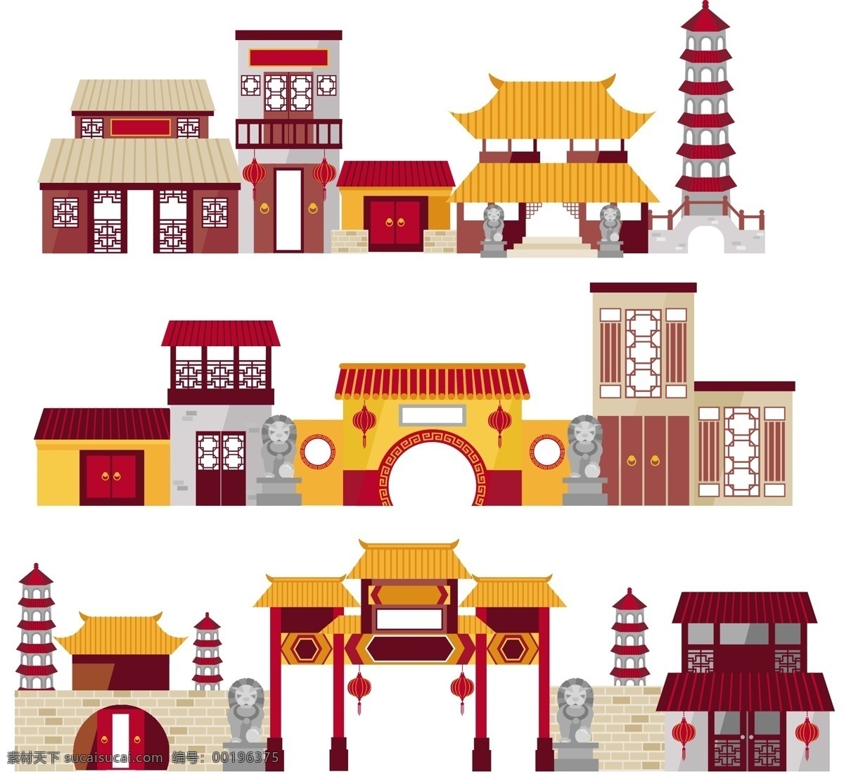 中式 传统 建筑 插画 中国 园林 塔楼