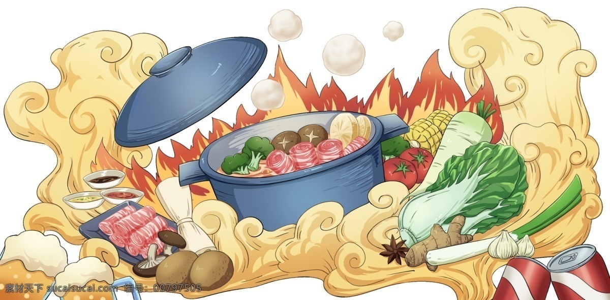 火锅蔬菜图片 国潮 蔬菜 火锅 手绘元素 蒸煮