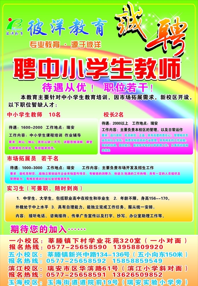 彼洋教育招聘 彼洋 诚聘 教师 要求 矢量