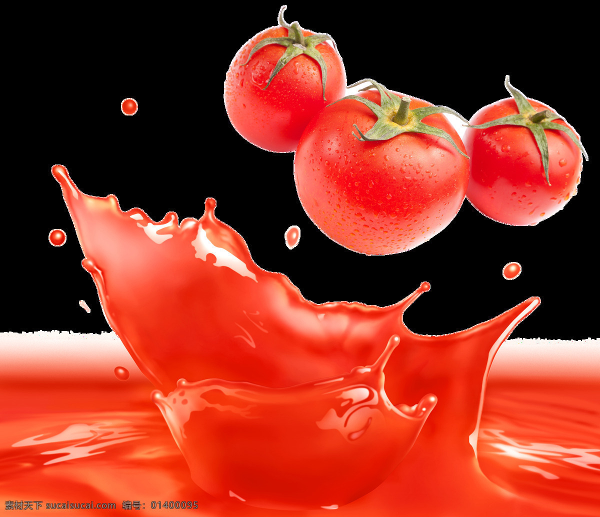 手绘 营养 西红柿 元素 红色果汁 酱汁 迸溅 免抠