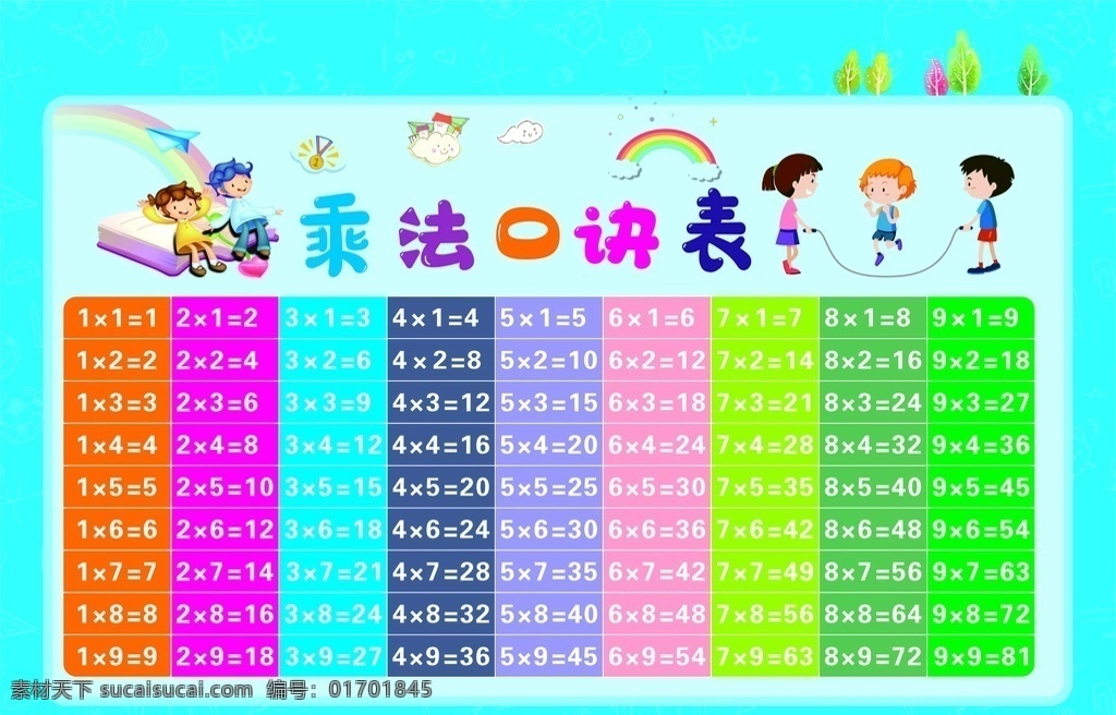 九九 乘法 口诀表 儿童乘法表 乘法口诀 文化艺术 绘画书法