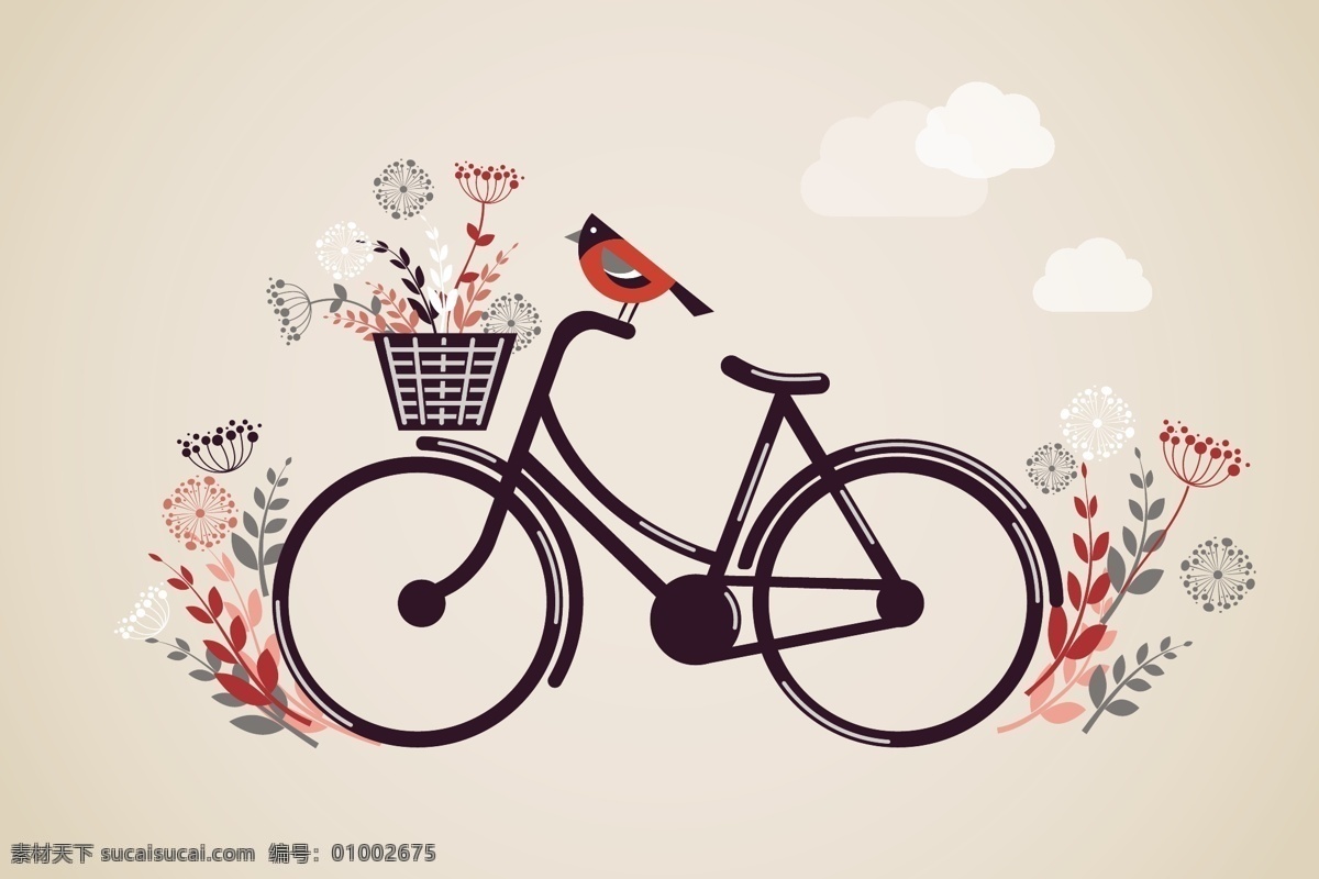 自行车 单车 脚踏车 手绘 bike 自行车插画 老式自行车 交通工具 现代科技 矢量