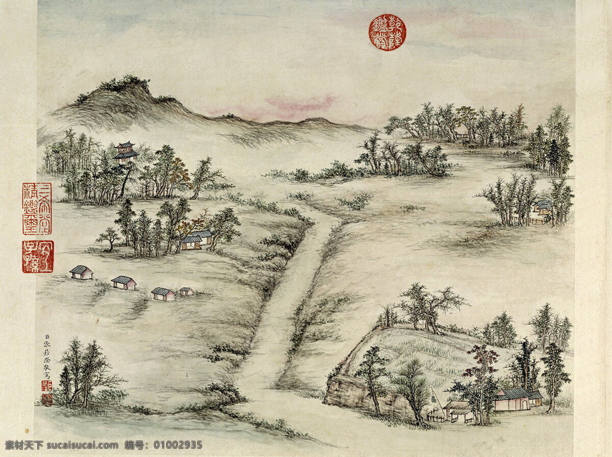 燕山八景 金台夕照 清 张若澄 绢本 设色 国画 高清 水墨 印章 老北京 绘画书法 文化艺术