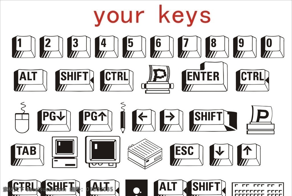 电脑 键盘 按键 your keys 鼠标 笔 显示器 通讯科技 现代科技 矢量