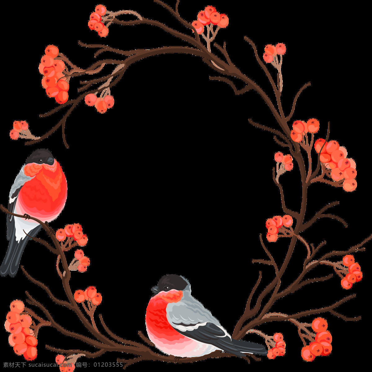 红色 植物 小鸟 透明 免扣 抠图专用 装饰 设计素材 淘宝素材 海报设计装饰 装饰图案