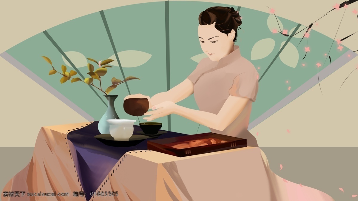 中国 传统文化 茶艺 插画 中国传统文化 古韵 雅致 女子