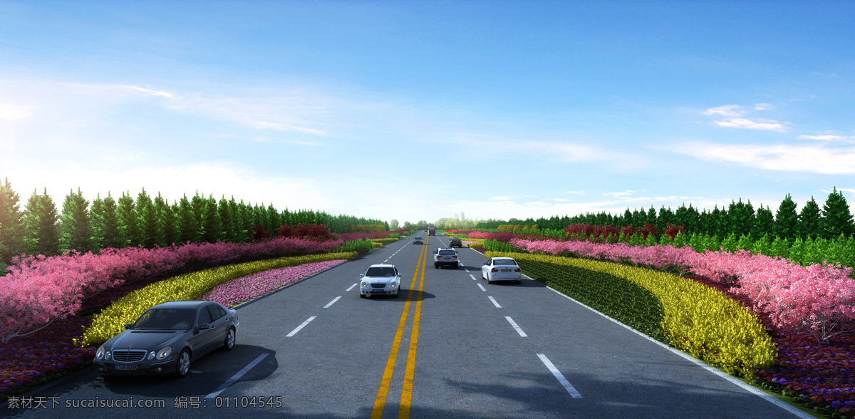 景观效果图 效果图 道路效果图 道路景观 绿化效果图 3d设计