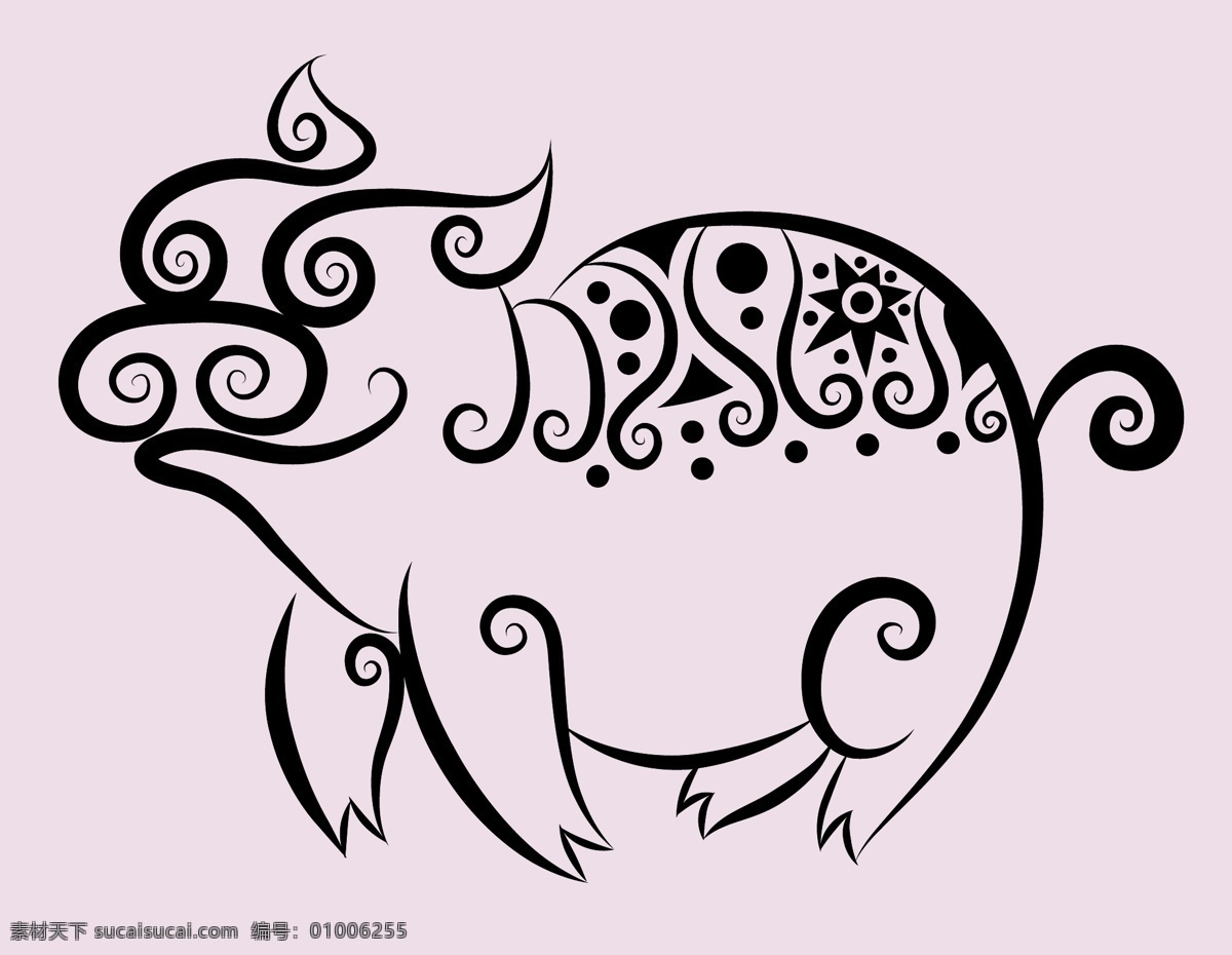 矢量 手绘 动物 猪 花纹 动物图案 手绘花纹 矢量图 其他矢量图