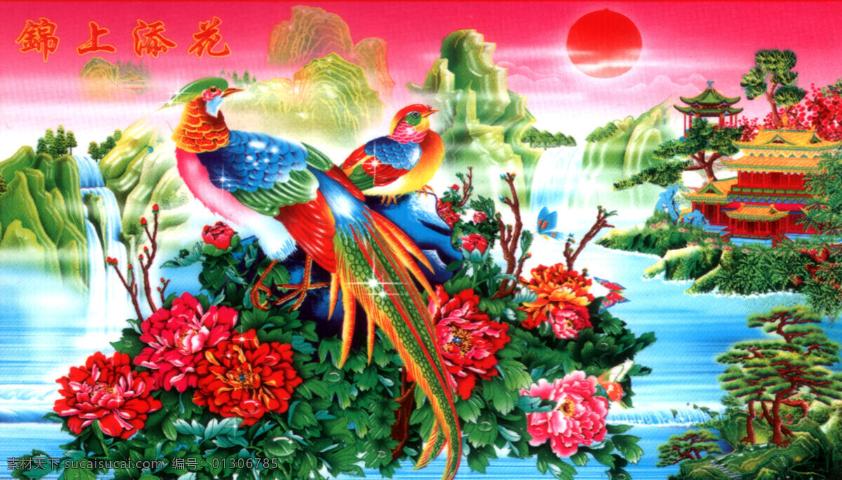 花鸟 闹 春 高清 国画 装饰素材 无框画