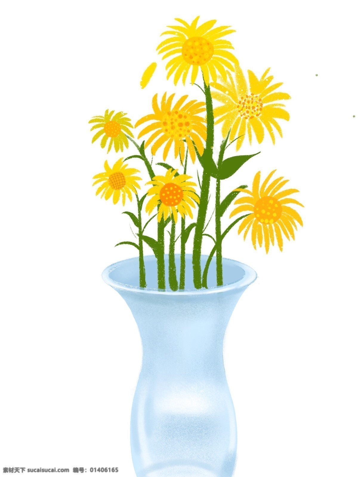 插画花卉 花卉 插画 手绘 向日葵 黄色 清新 商务金融 商业插画