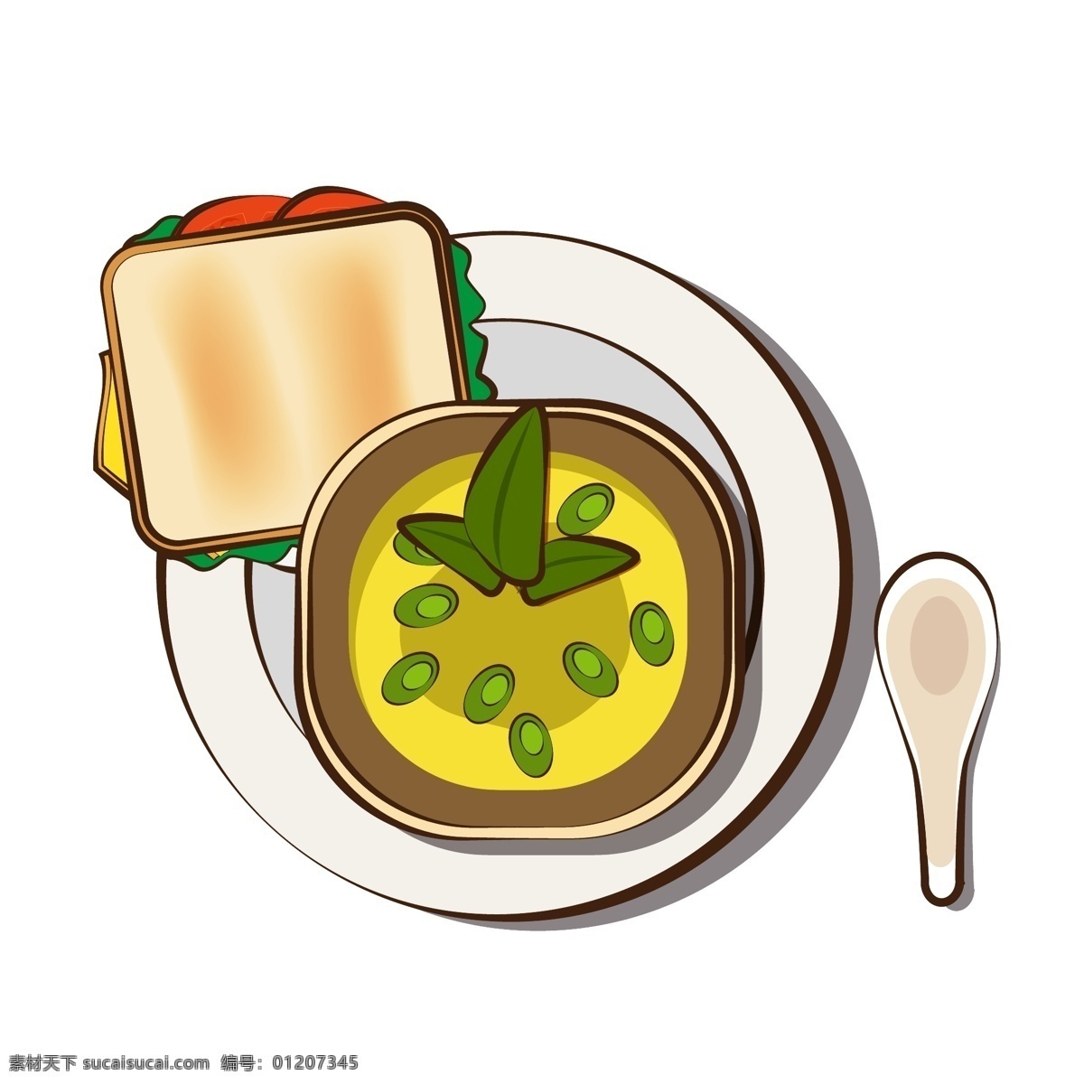 原创 手绘 卡通 早餐 商用 面包 美食 食物