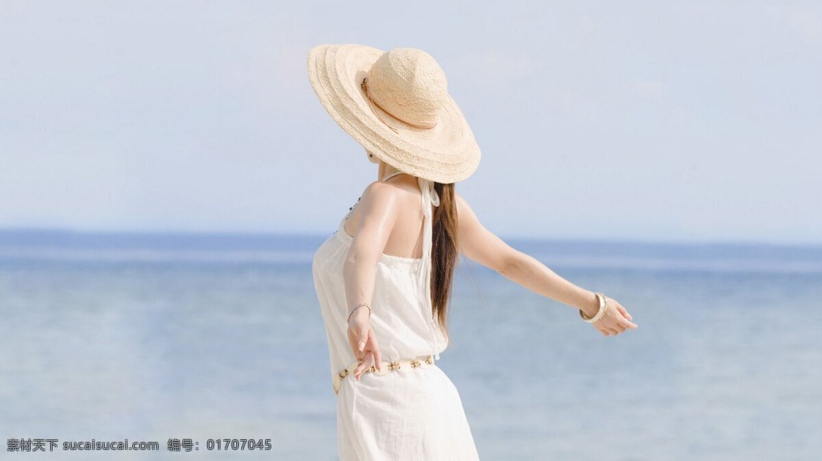 面朝大海 唯美意境 女生 大海 海边 帽子 背影 唯美壁纸 桌面背景 女性女人 人物图库