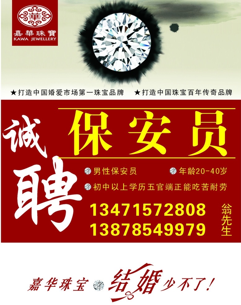 嘉华珠宝 招牌 保安员 钻石 嘉华logo 红色 水墨 墨滴 云 矢量