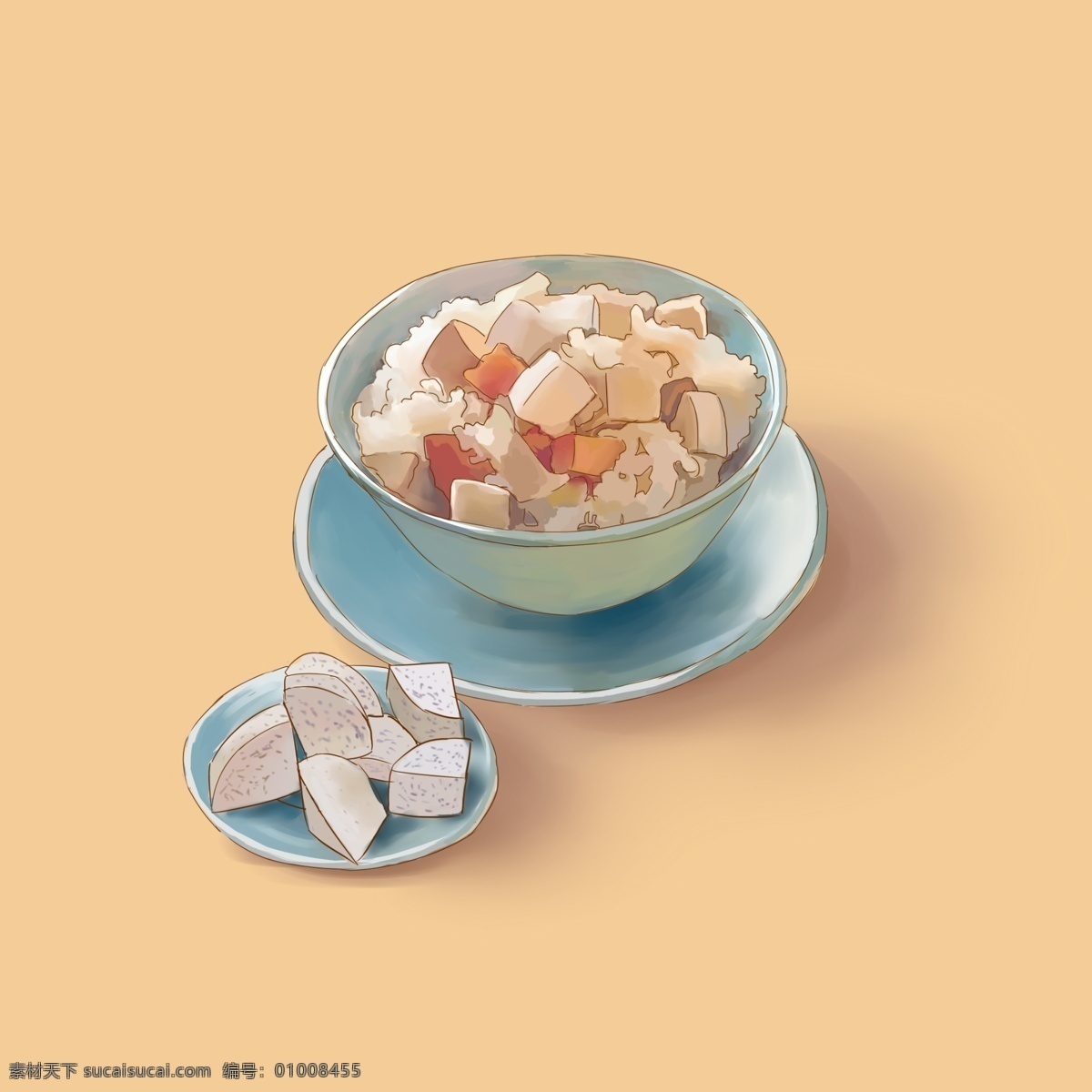 手绘芋头饭 手绘 芋头 手绘米饭 杂粮饭 写实 淡雅 暖色 插画 源文件