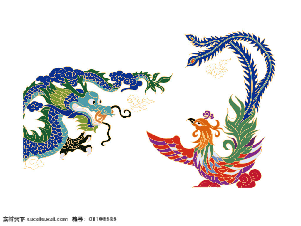 龙凤 景泰蓝 传统 元素 传统元素 飞龙 飞凤