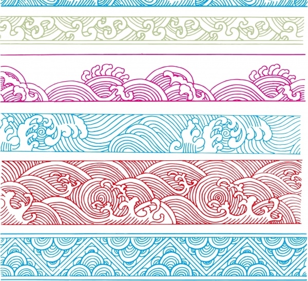 古典浪花花纹 背景 大海 古典 和谐 花纹 经典 浪花 流动 模板 设计稿 五颜六色 线条 祥云 幸福 中国风 中国概念 源文件 矢量图