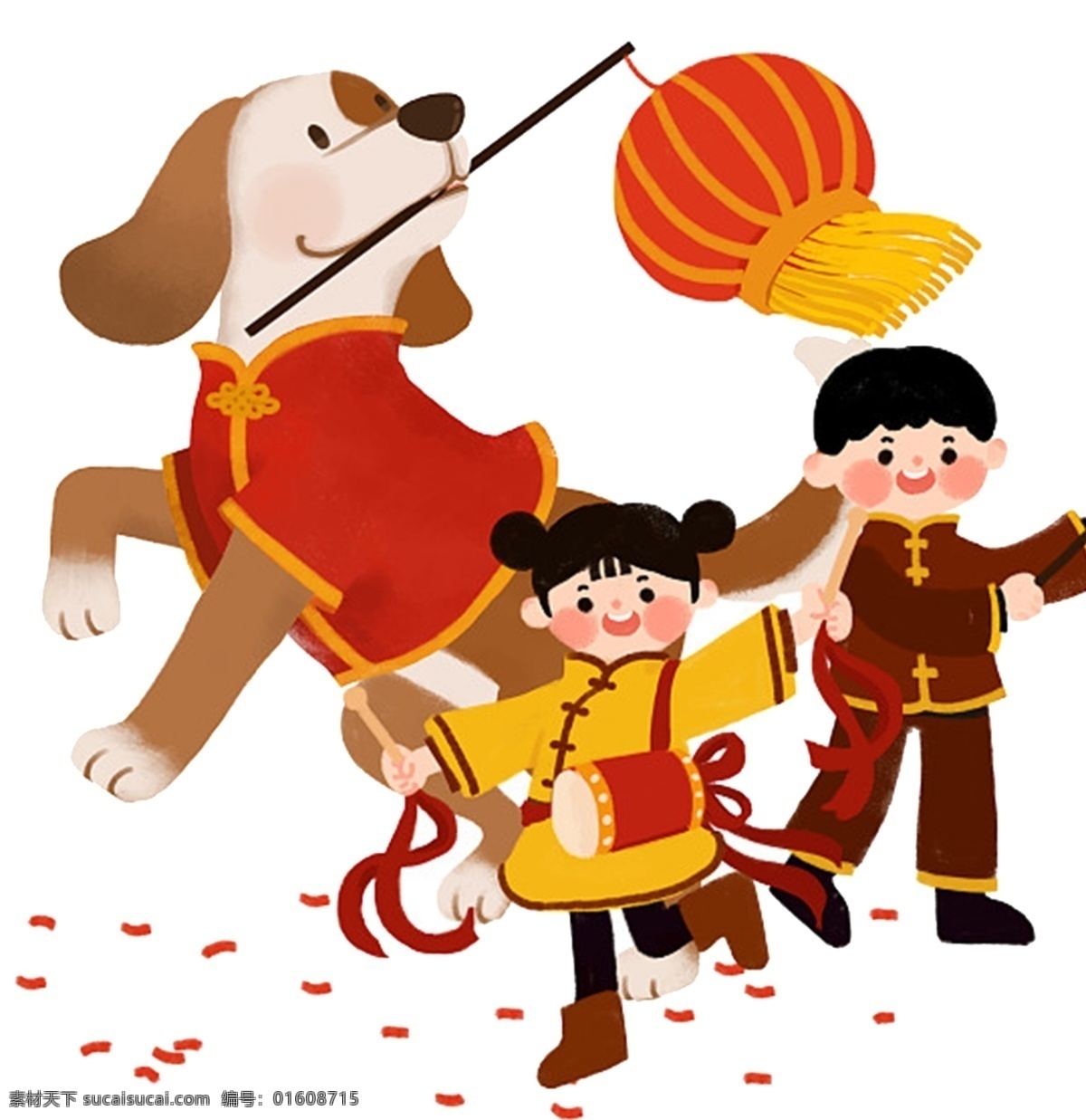 2018 传统文化 春节 灯笼 狗年 过年 卡通 年画 戊戌年 小孩子 新年