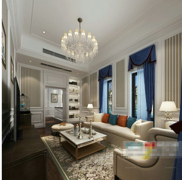 别墅室内修饰 客厅修饰 沙发茶几 3d模型 灯具模型 max 灰色