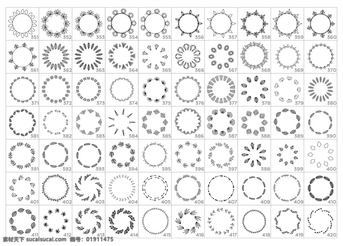 花边 创意 圆形 边框 logo 底纹 设计素材 线条 图标 矢量 黑白 合集