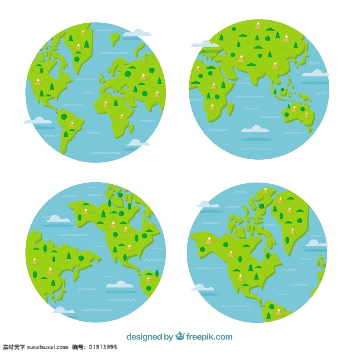 带 装饰 树木 山 四 地球 图案 装饰树 木 四个 地球图案