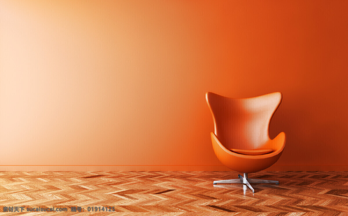 个性 转椅 客厅 效果图 椅子 沙发椅 木地板 室内装修 室内装修设计 室内装潢 室内设计 环境家居 橙色