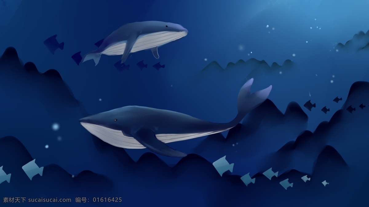 蓝色 海洋 中 游泳 鲸鱼 卡通 背景