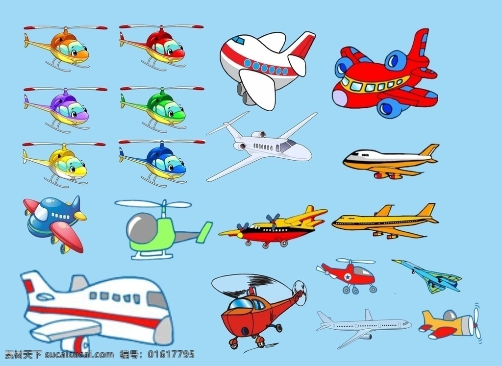 卡通飞机图 卡通 飞机 直升机 手绘 客机 运货机 卡通直升机 卡通运货机 大型飞机 战斗机