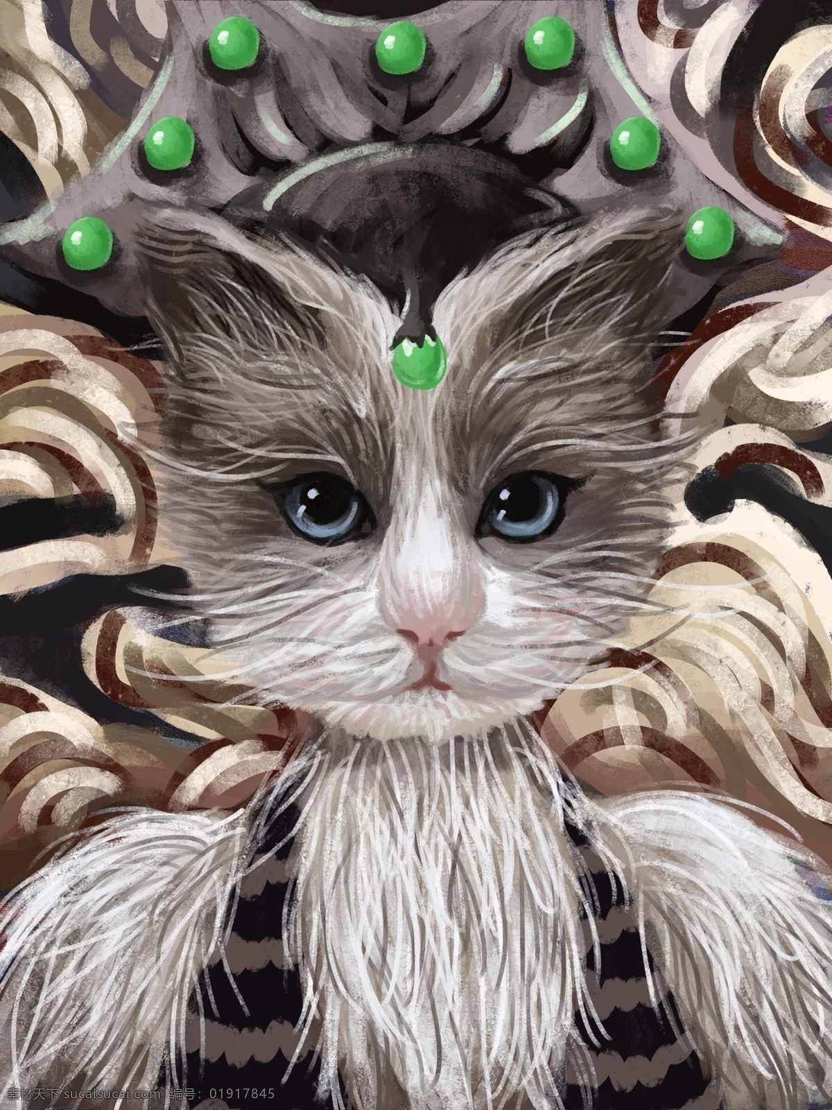 喵 记 印象 仿 油画 埃及 翡翠 法老 猫王 华丽 猫 妩媚 气场 妖