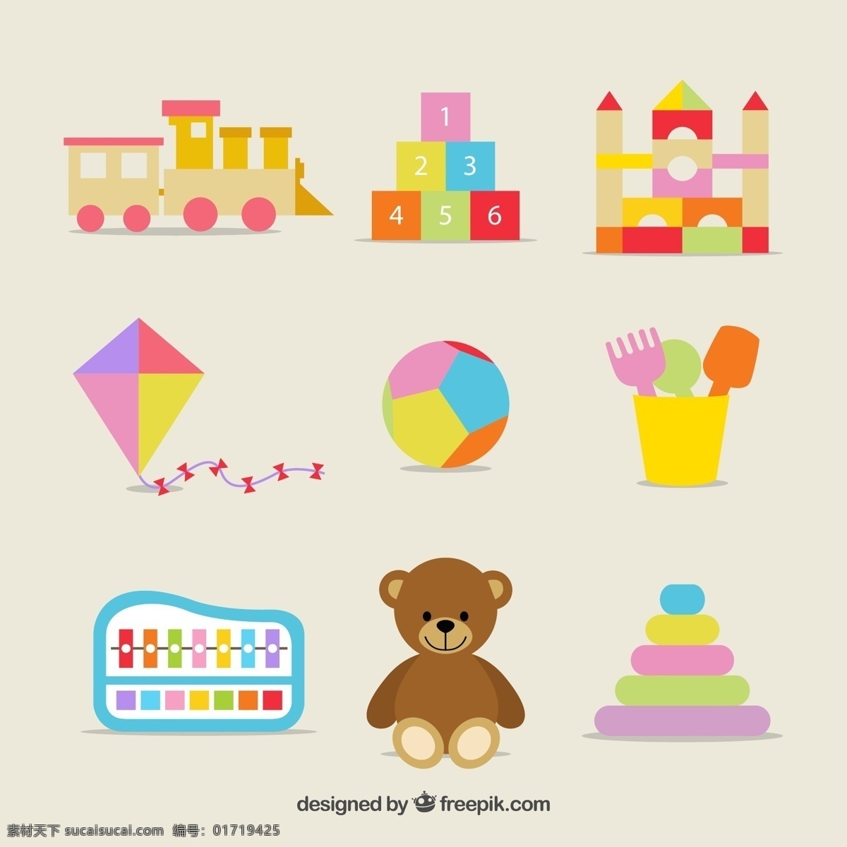 儿童玩具 图标 矢量 玩具火车 积木 城堡 风筝 皮球 玩偶熊 高清图片