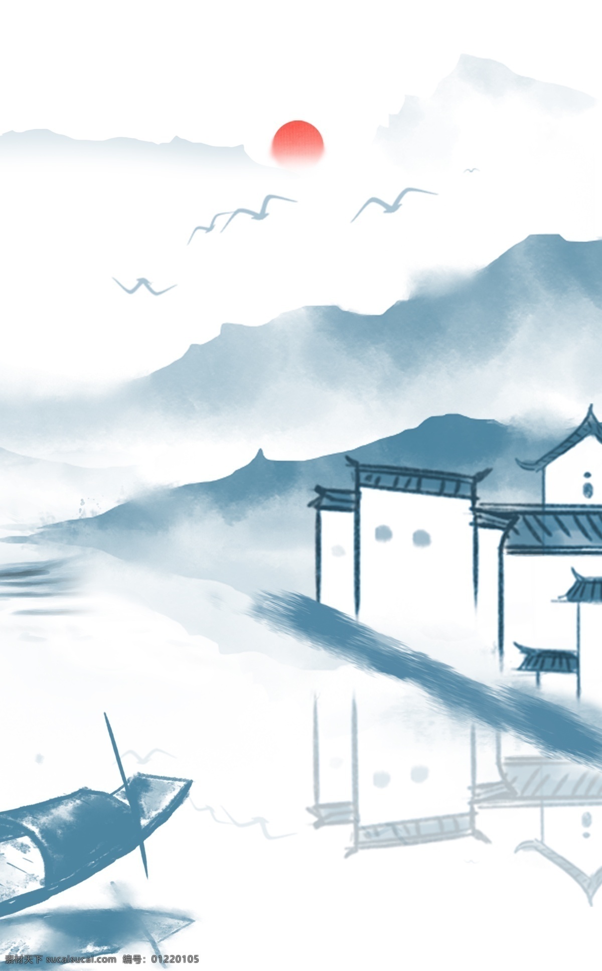 95 中式 江南 水乡 水墨 手绘 竖 版 装饰画 江南水乡 竖版 油画家 居画