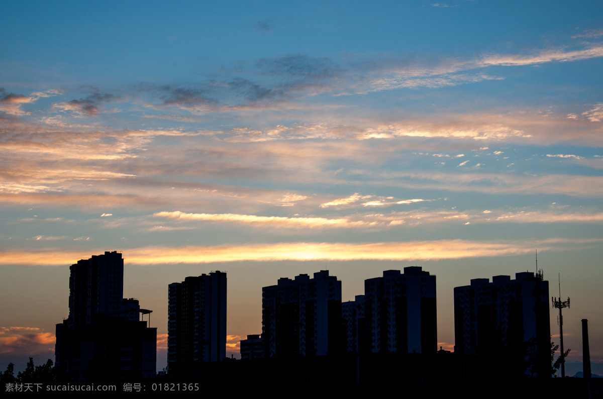 黄昏 高楼建筑 剪影 建筑景观 自然景观 落日景观 建筑黄昏之景 psd源文件