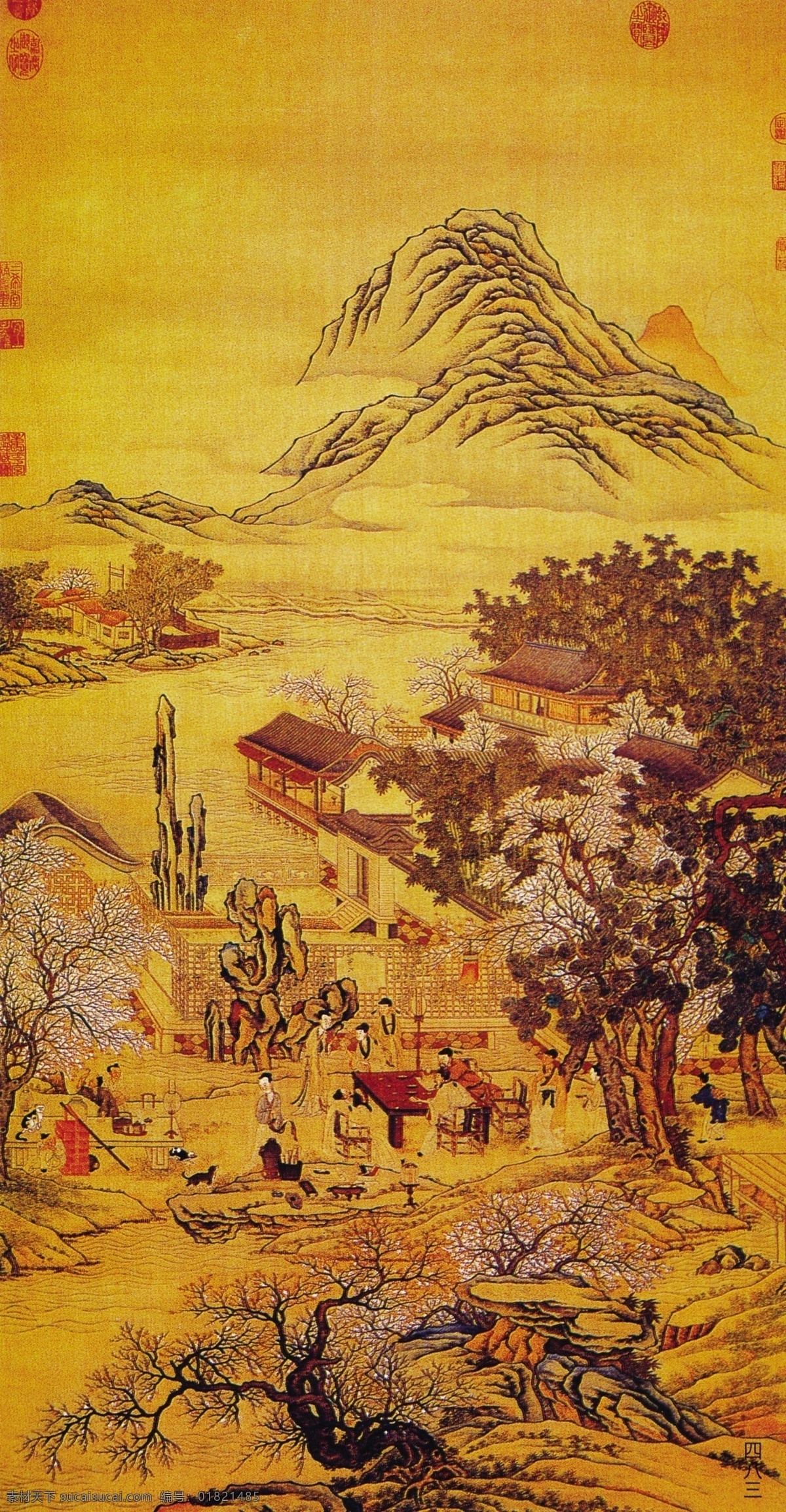 分层 源文件 风景画 工女 古画 古人 花瓶 民间艺术 民间艺术画 清明上河图 山水画 中国 民间 艺术品 中华刺绣 绣女 传统 元素 整合 节日素材 清明节