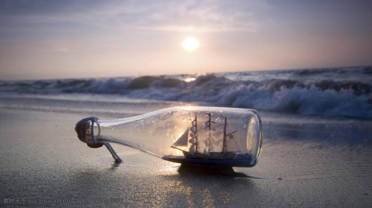 海边 落日 海 瓶 太阳 背景图片