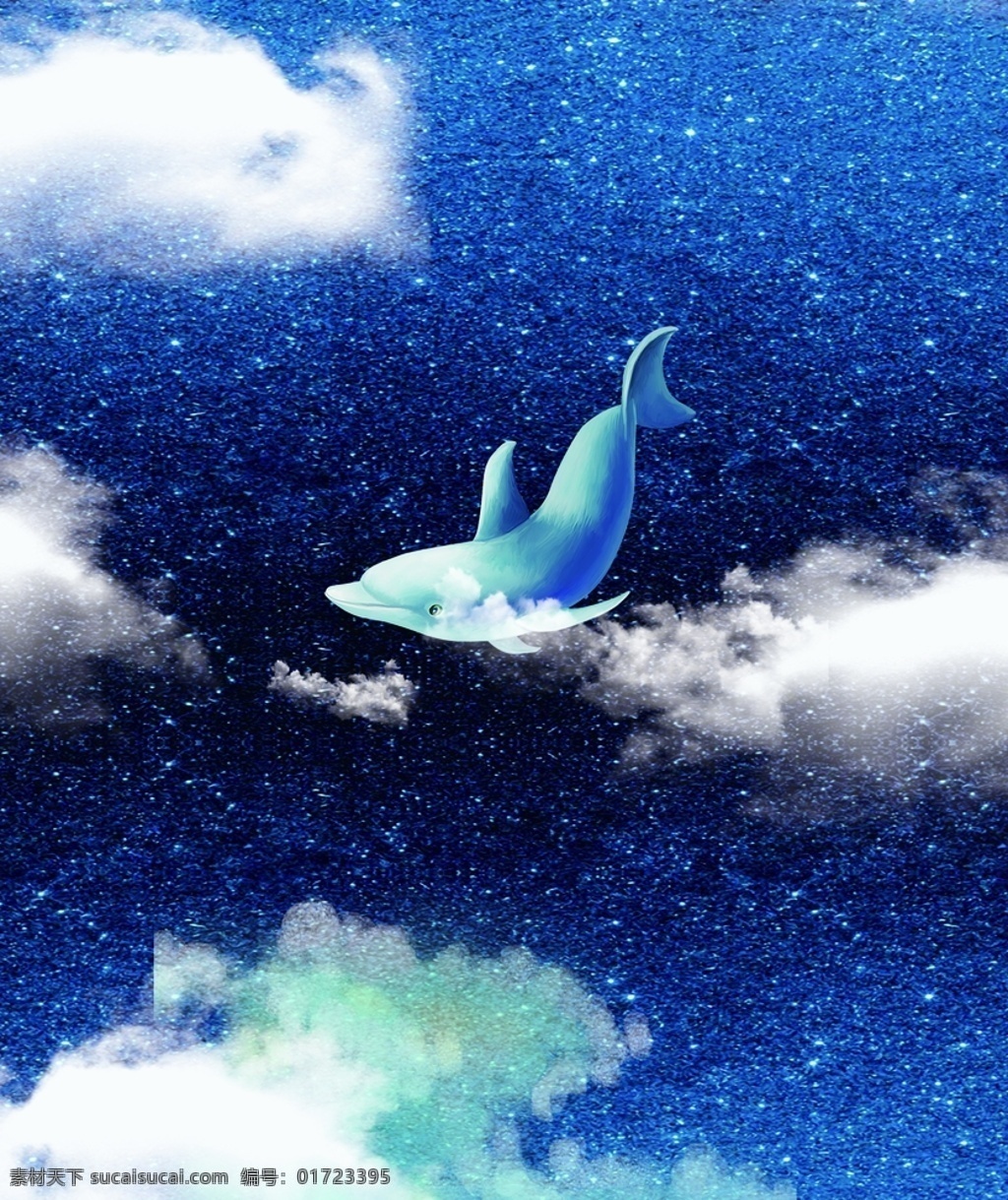 海豚彩绘图片 海豚彩绘 蓝天 白云 海洋 艺术 移门图案