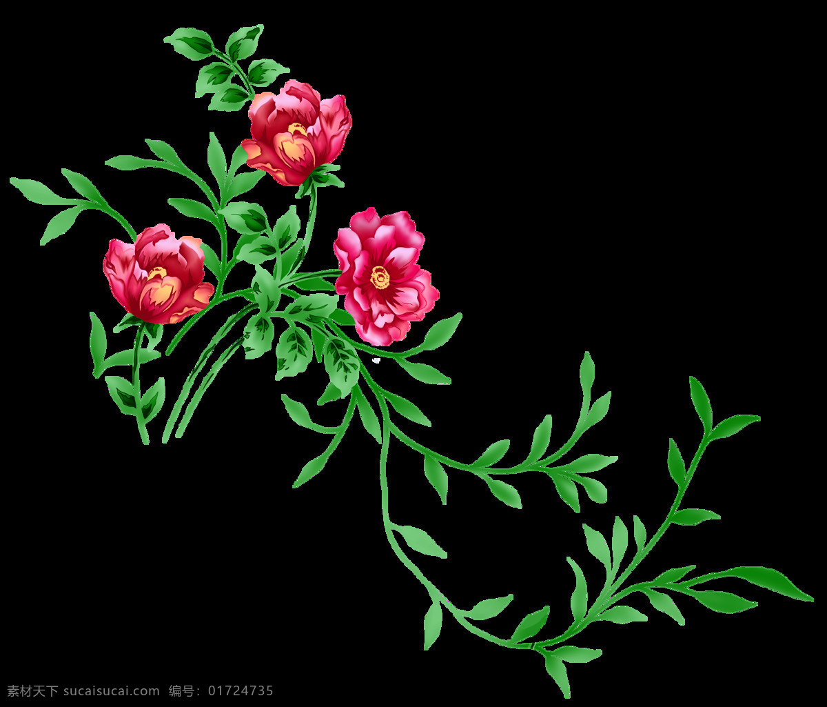 png元素 花朵 绿叶 免抠元素 透明素材 鲜花 卡通 红色 元素