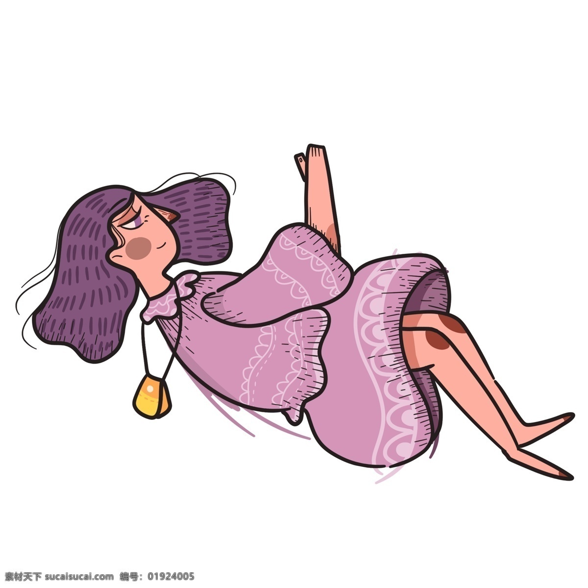 躺 穿着 紫色 套装 女孩 卡通 女生 人物 躺着 紫色套装 手绘 插画元素