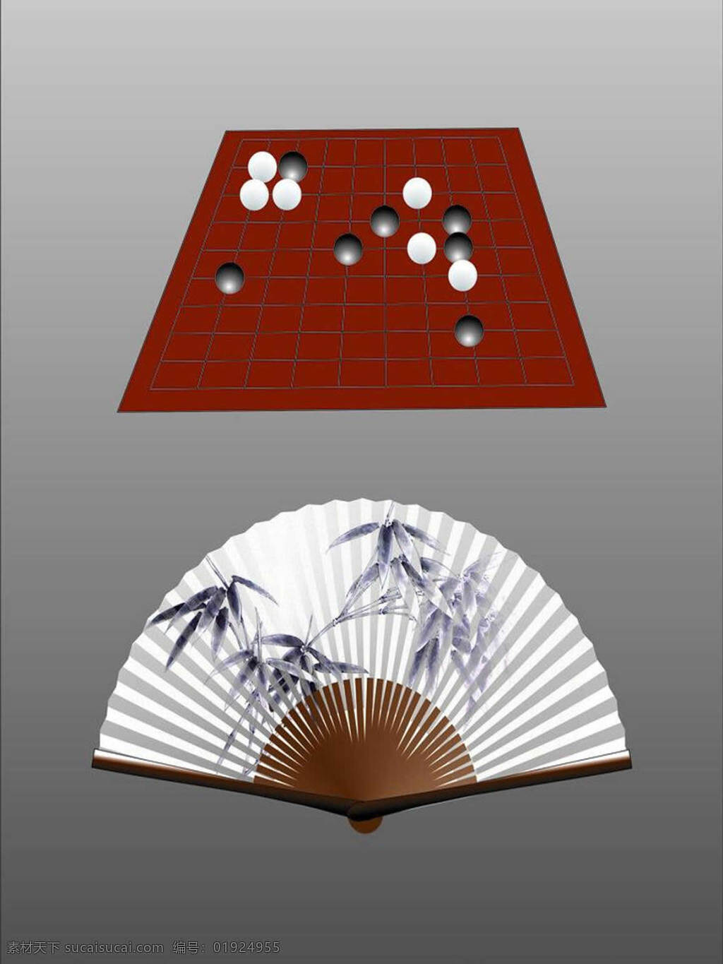 古典围棋扇子 围棋 扇子 古典 休闲娱乐 竹子 折扇 源文件 扇子矢量 灰色