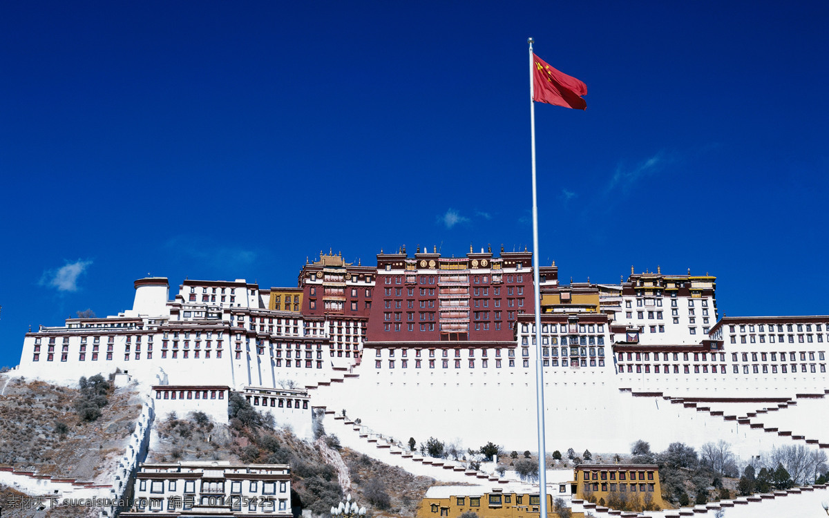 布达拉宫 广场 国内旅游 国旗 旅游摄影 摄影图库 西藏 自然风景 psd源文件