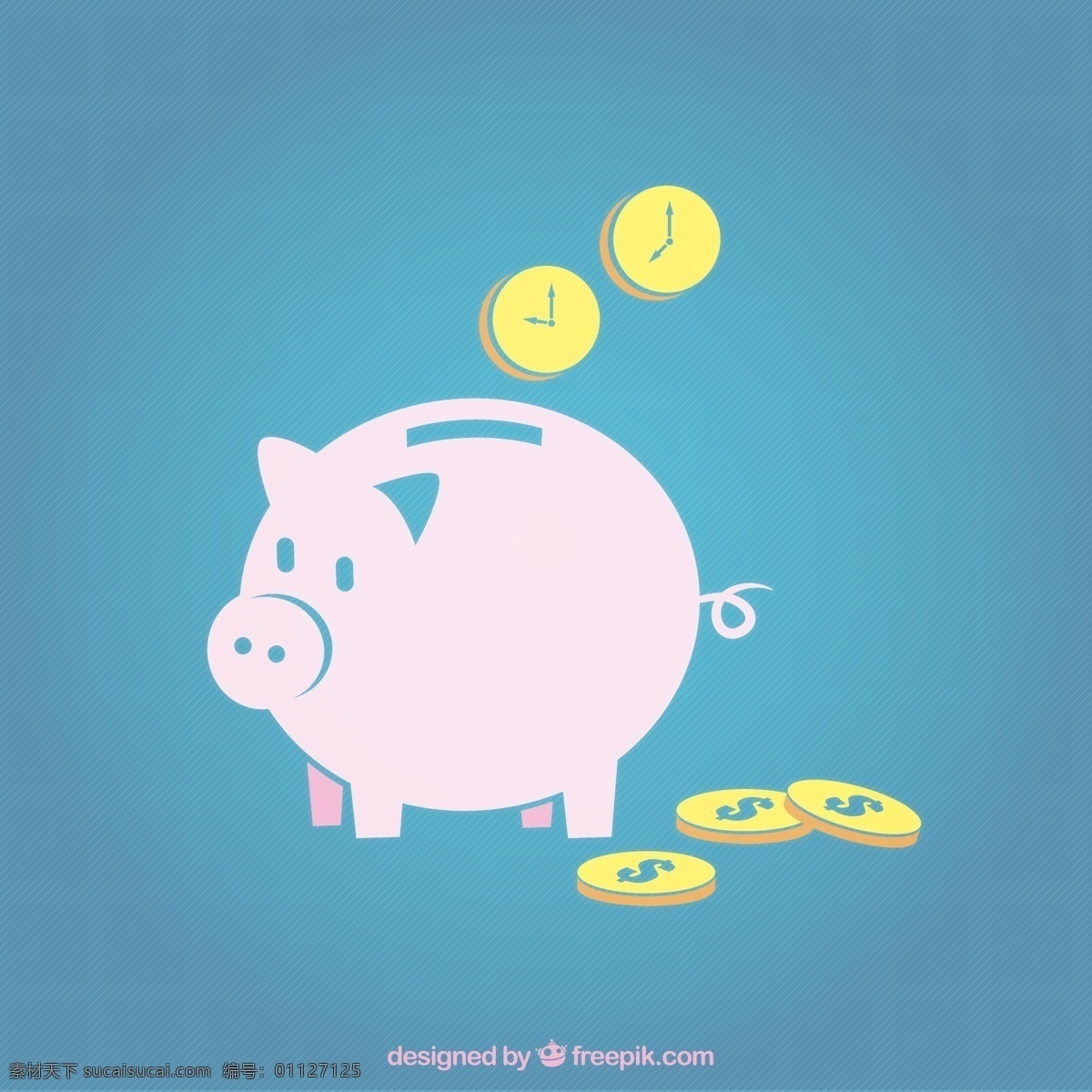 粉色 猪 储蓄罐 矢量 美元符号 存钱罐 时钟 金币 金融 矢量图 青色 天蓝色