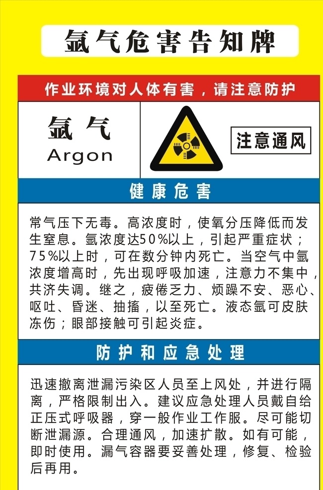 氩气 危害 告知 牌 告知牌 技术 危险化学品 安全 标志图标 公共标识标志
