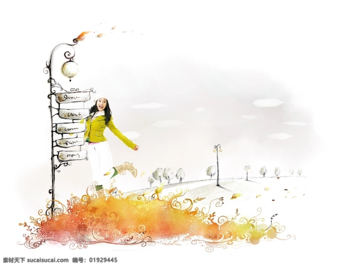 女孩免费下载 女孩 花纹 背景 阴影 灌木 灌木丛 招牌 符号 psd源文件