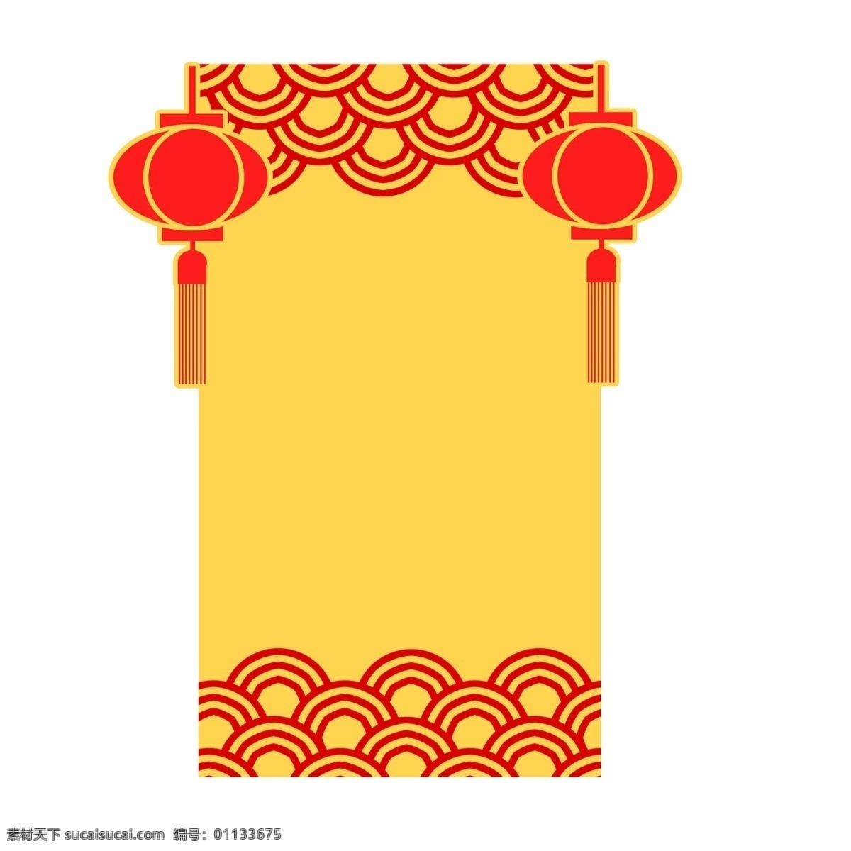 创意 金色 红色 手绘 边框 现代中国风 古风 年画 灯笼 灯笼边框 新年海报 新年边框 海报边框 祥云 祥云插画
