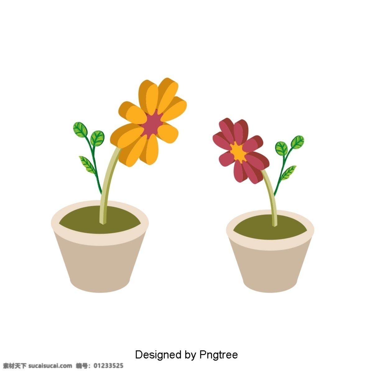 卡通 手绘 简单 花盆 花卉 花 植物 自然 美学 材料